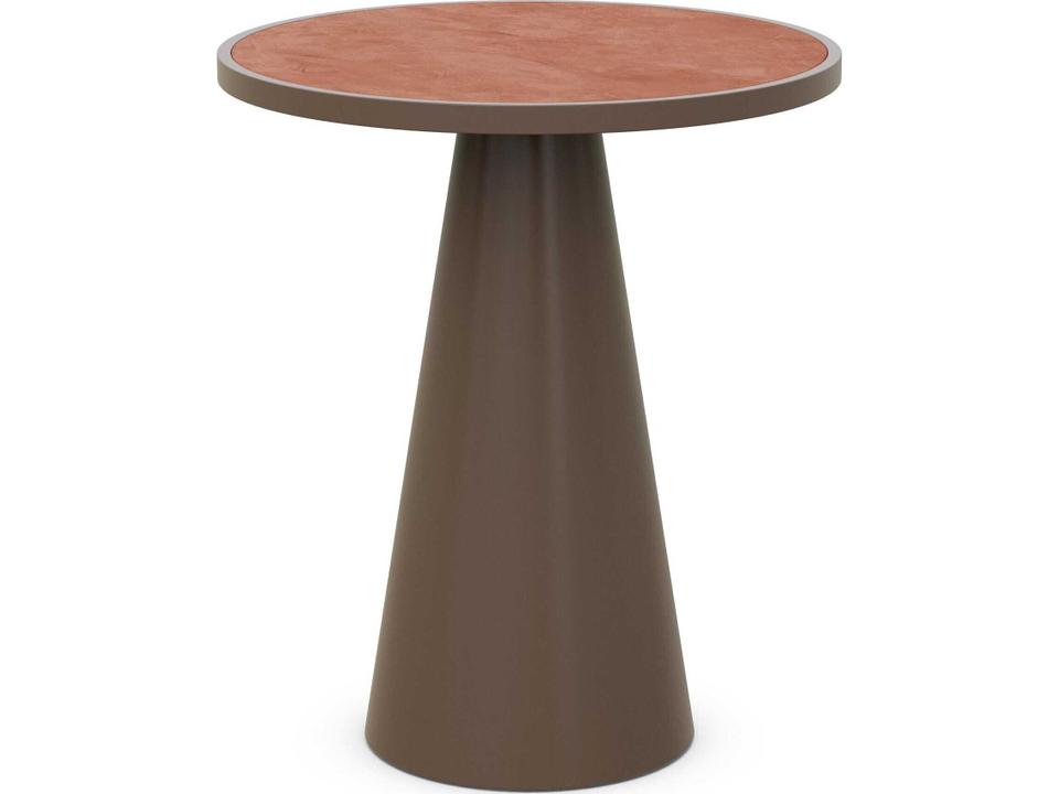 Leon 35-Inch Round Bar Table with Umber Dekton Top and Bronze Aluminum Frame