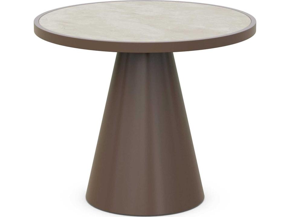 Leon 36-Inch Round Alpine WeatherWood Dining Table with Matte Aluminum Frame