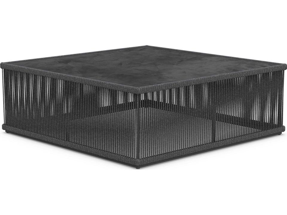 Malta Square Coffee Table with a durable Dekton top and a stylish all-weather rope base.