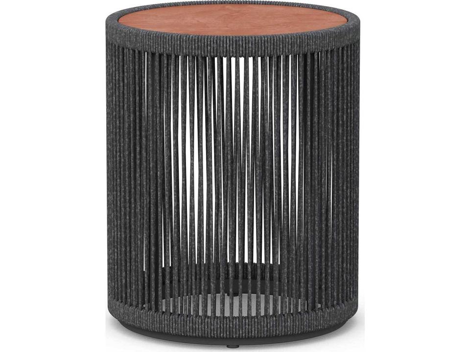 Malta Pebble Round End Table in Pebble with Umber Dekton Top