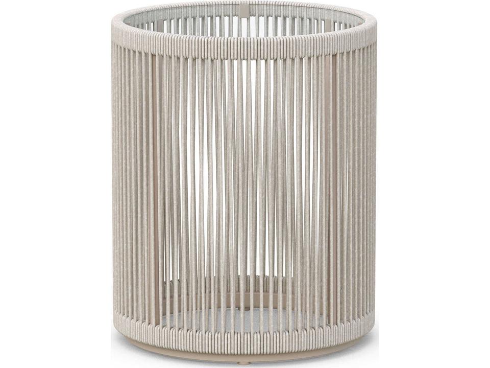 Malta Birch Rope Round Outdoor End Table with Tempered Glass Top