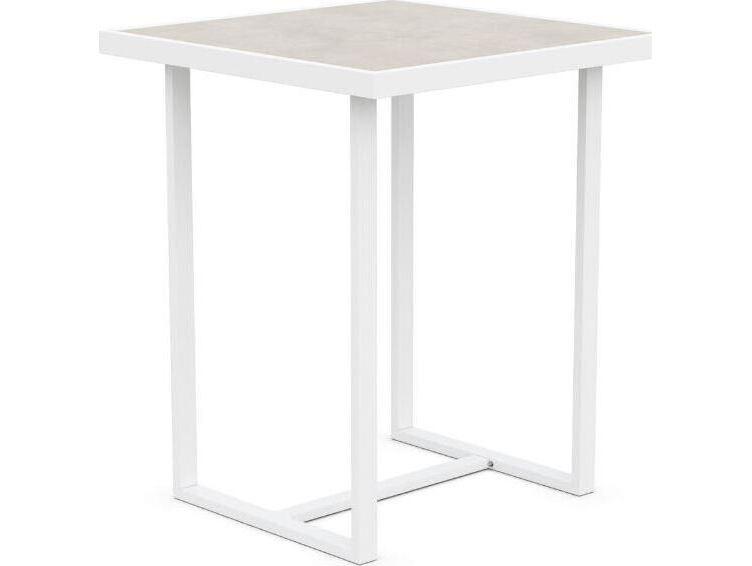 Pavia 35-Inch Square Aluminum Bar Table with Dekton Top in Matte White