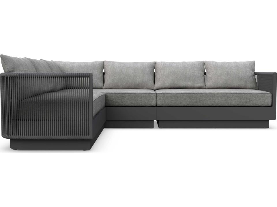 Porto Left Arm Aluminum Rope Sectional Sofa in Matte Charcoal