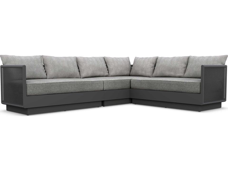 Porto Right Arm Aluminum Rope Cushion Sectional Sofa in Matte Charcoal