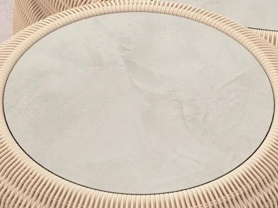 Texoma Round End Table Dekton Top in Albarium White