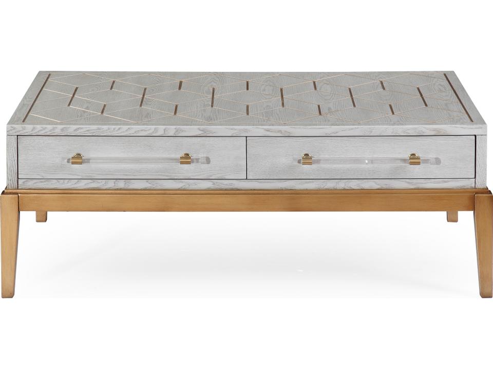 Perrine Rectangle Coffee Table in Oyster White with Gold Accents