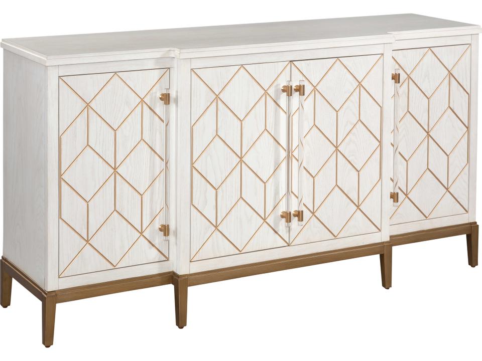Perrine 4-Door Modern Glam Server in Soft White and Gold