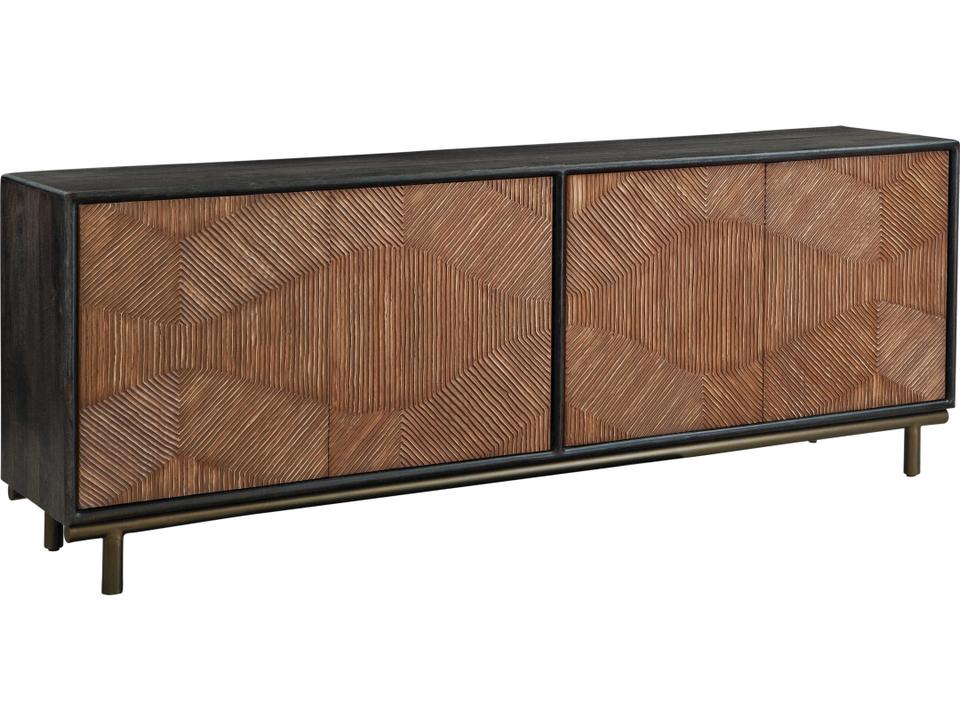 Keir Two-Tone Dark Brown Wood Server with Brass Base