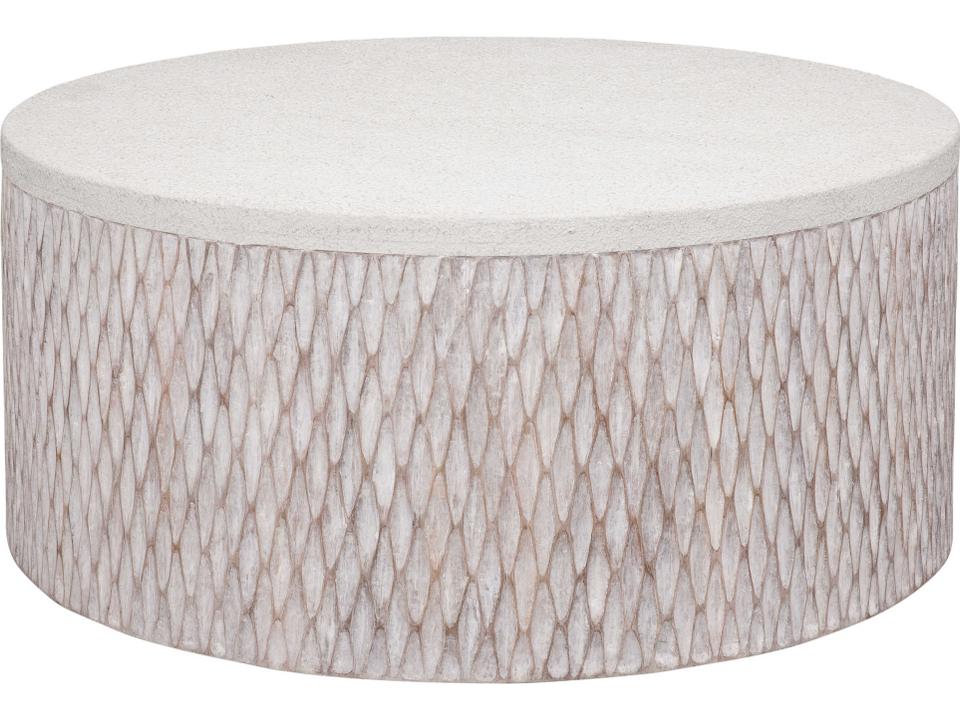 Brewer Round Coffee Table with Mango Wood Base and Resin Top in White