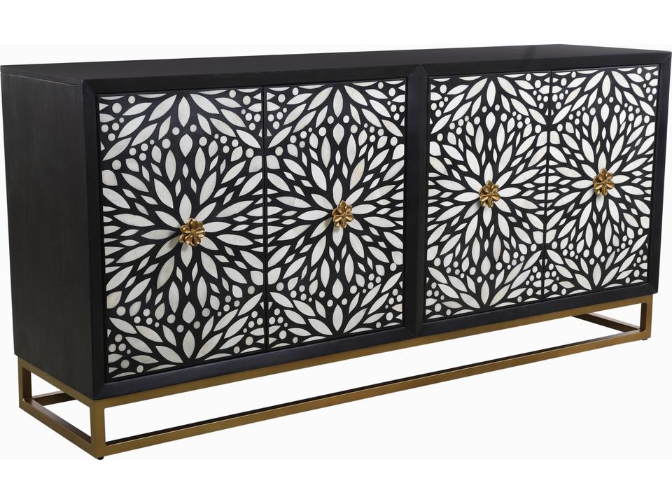 Cameron Modern 4-Door Server in Matte Black Mango Wood
