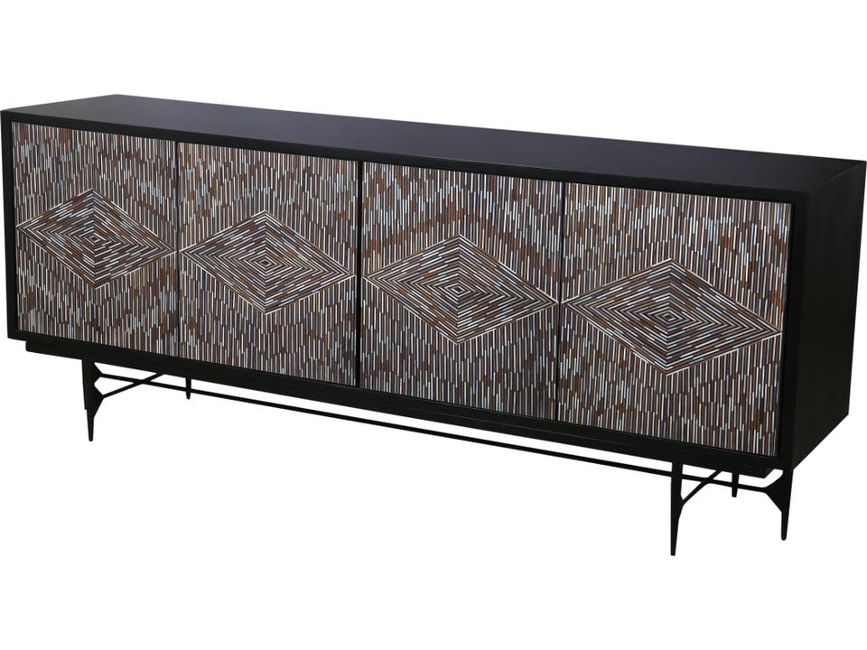 Andreas Solid Mango Wood Bone Inlay Buffet Sideboard in Ebonized Finish