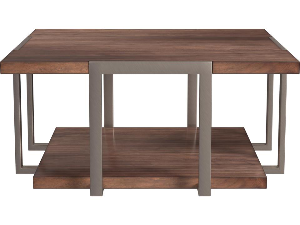 Brooke Square Coffee Table in Brown Knotty Walnut and Brushed Gold