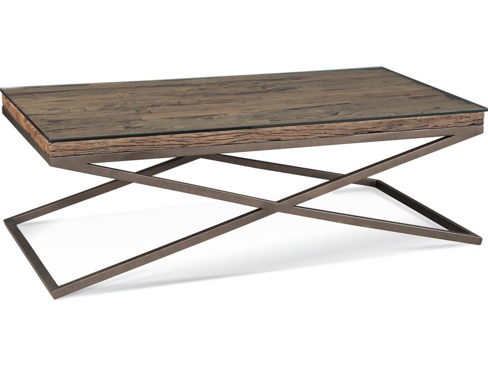 Cambria Rectangular Coffee Table Reclaimed Wood Glass Bronze