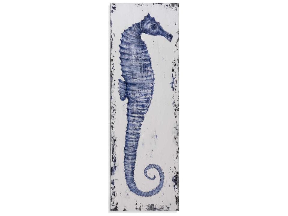 Sea Horse I Canvas Wall Art Blue Hand-Painted