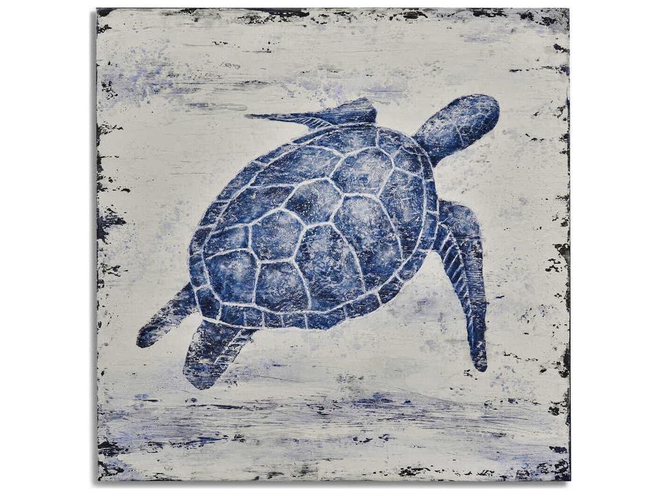 Sea Collection Hand Painted Sea Turtle Textured Canvas Wall Art