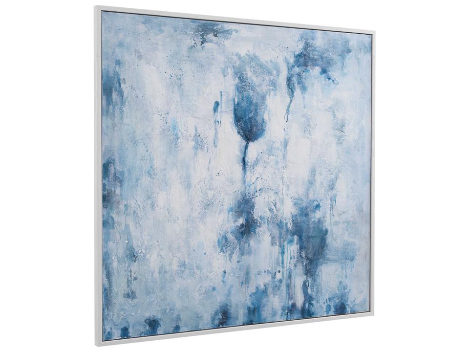 Lake Time Framed Canvas Wall Art Blue and White with Silver Frame