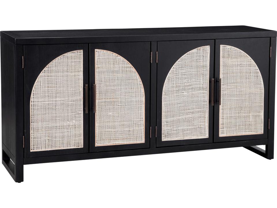 Ashton 65-Inch Oak Wood Sideboard Matte Black with Cane Doors