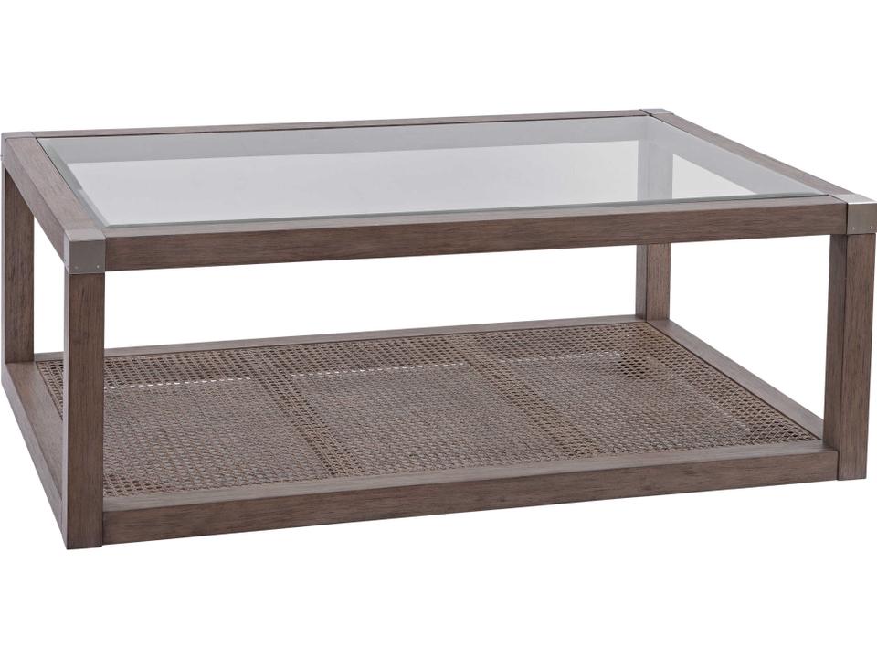 Calum Rectangle Coffee Table with Glass Top and Cane Shelf