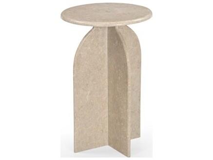 Abbey Feather Modern Round Accent Table in Beige Marble