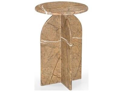 Abbey Round Marble End Table in Amber Brown and Antique Brass