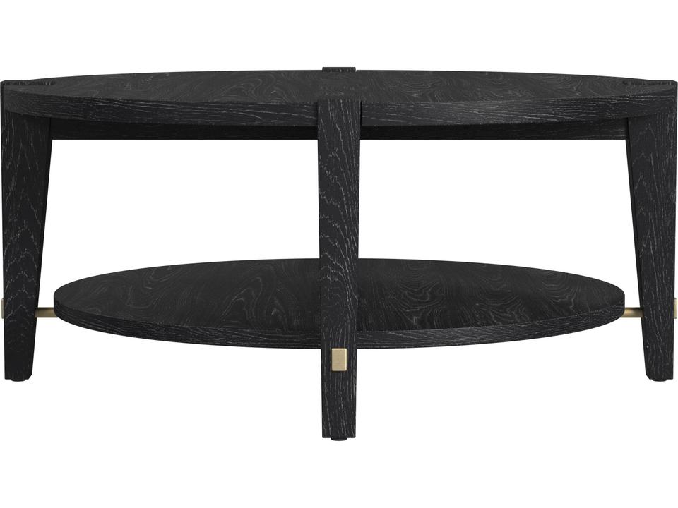 Whitfield Round Wood Black Cocktail Table with Gold Accents