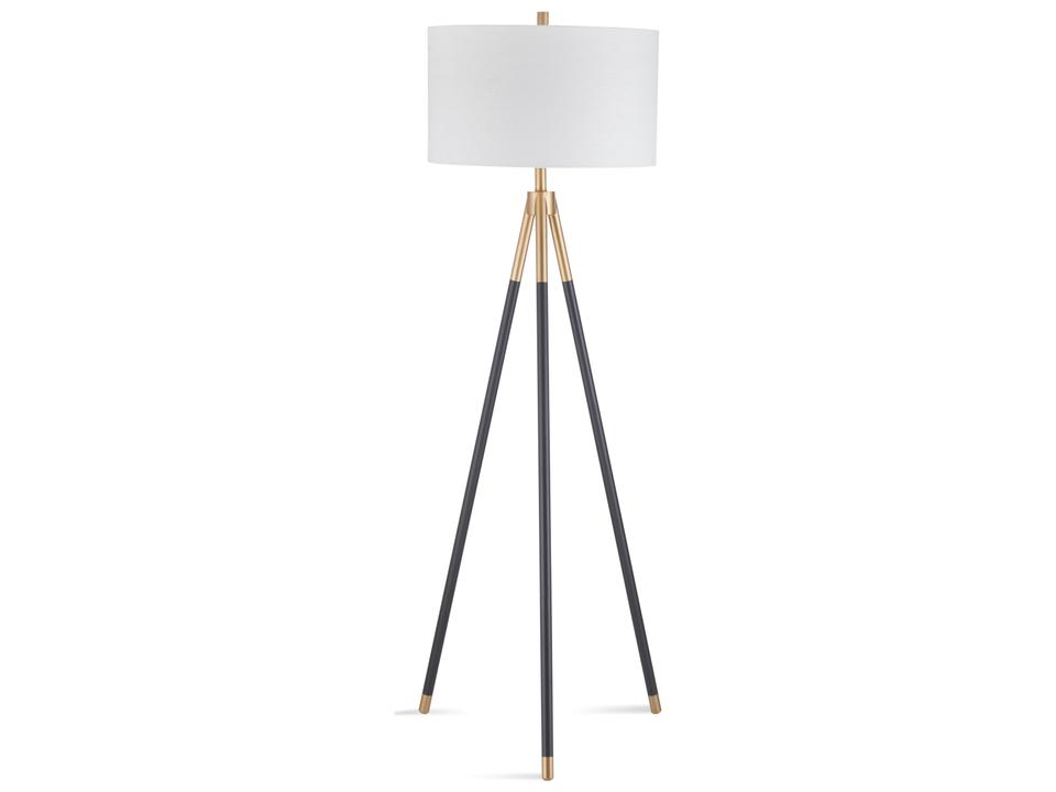 Rowe Black Gold Floor Lamp with White Linen Shade