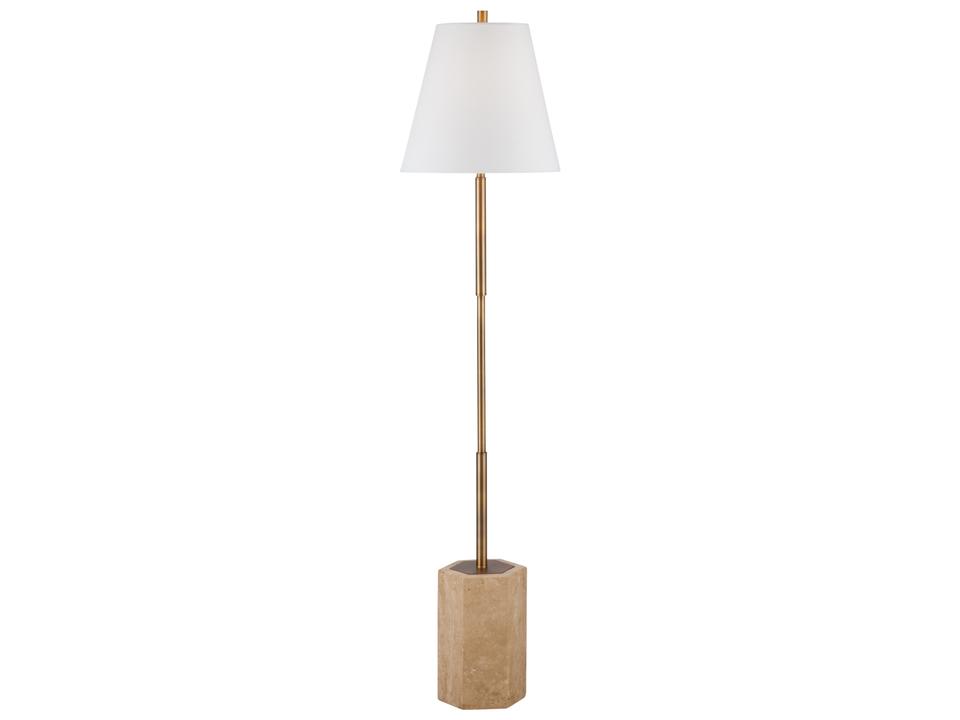 Ronzell Modern Floor Lamp with Travertine Base and Brass Accents