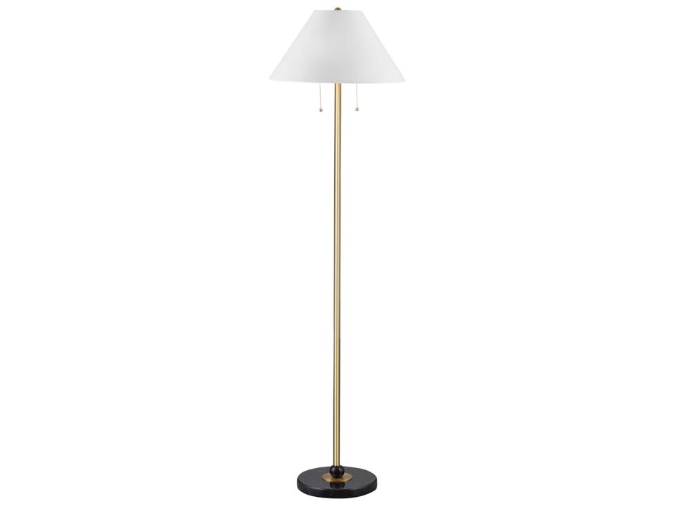 Lenor Black Marble and Brass Contemporary Floor Lamp with White Linen Shade