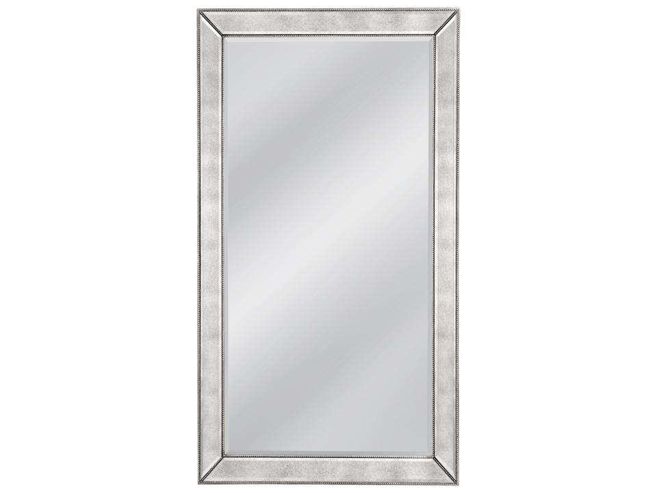 Beaded Floor Mirror with Antiqued Silver Finish
