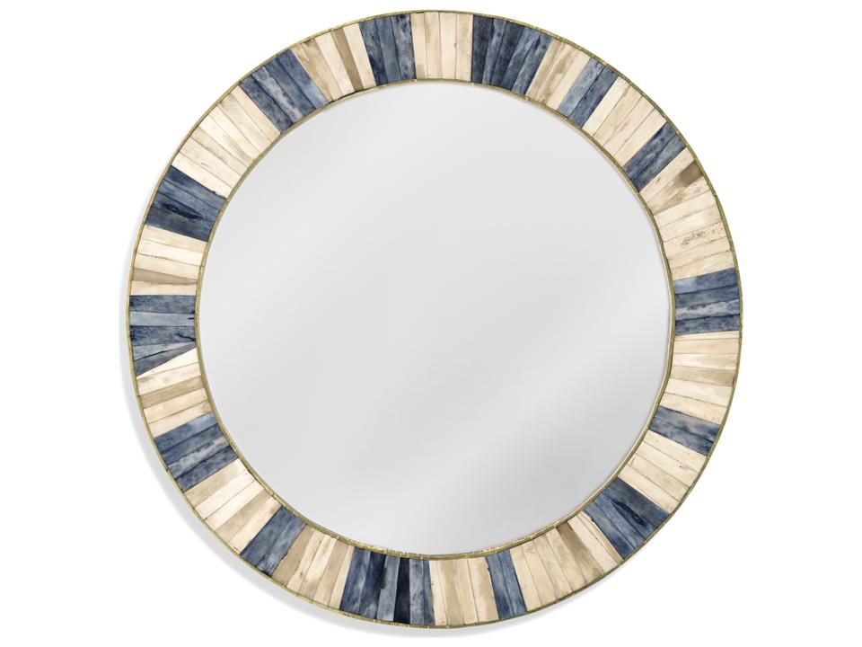 Keena Round Wall Mirror Gold White Blue Bone Inlay