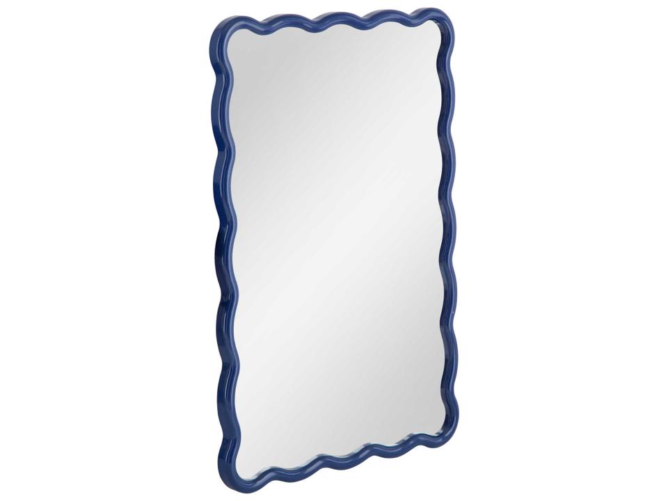Camellia Rectangular Wall Mirror in Navy Lacquer with Wavy Edges
