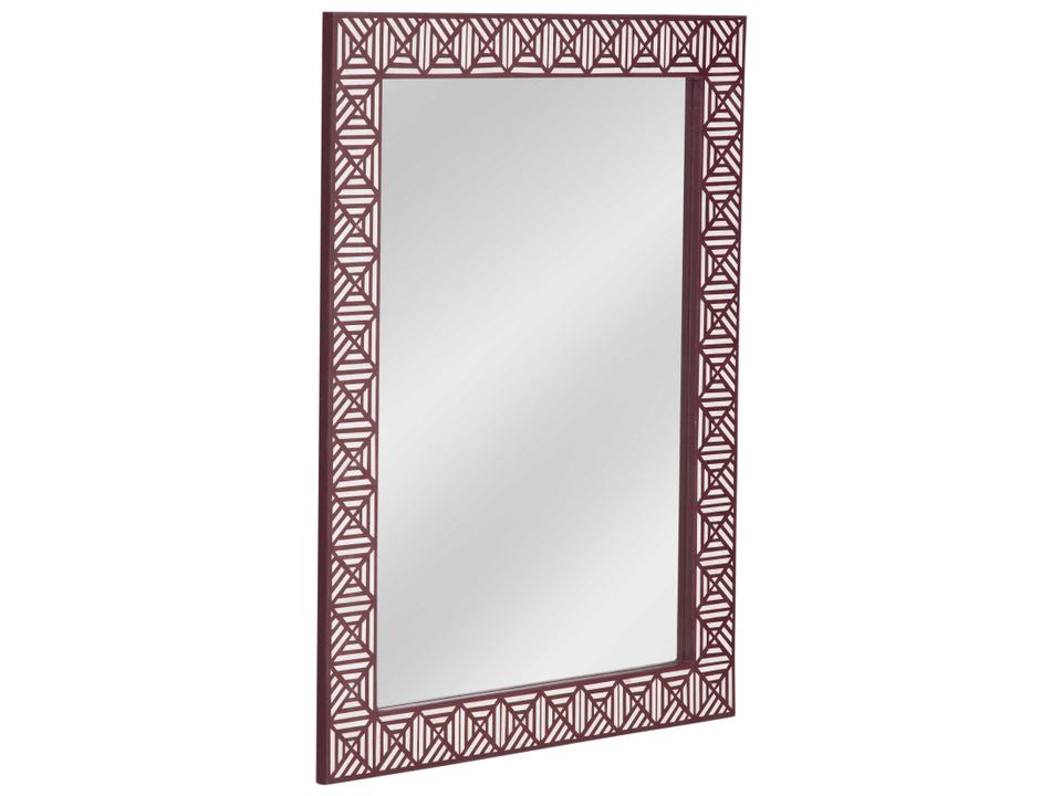 Rouge Red Wall Mirror with Geometric Bone Inlay