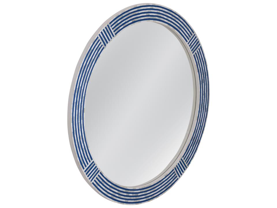 Blue Circle Round Wall Mirror with Bone and Blue Resin Inlay