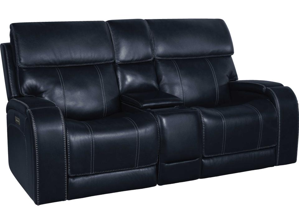 Glenwood Power Reclining Top Grain Leather Console Loveseat in Blue