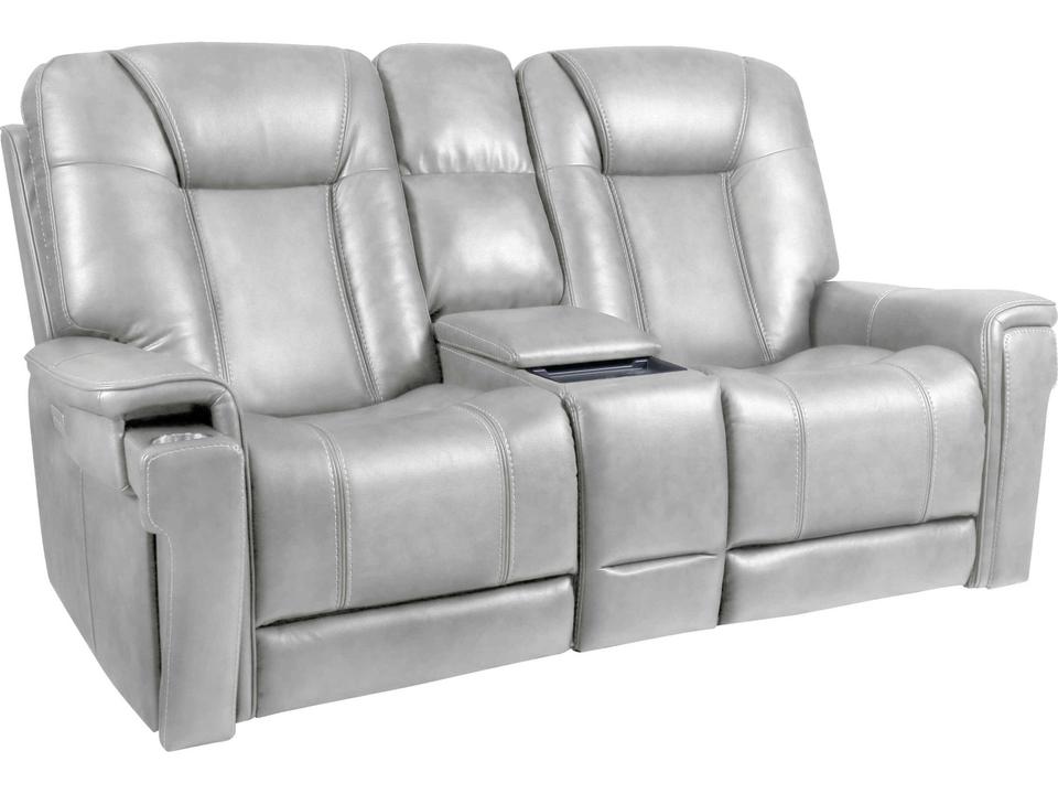 Sanibel Power Reclining Console Loveseat in Dove Gray Top Grain Leather