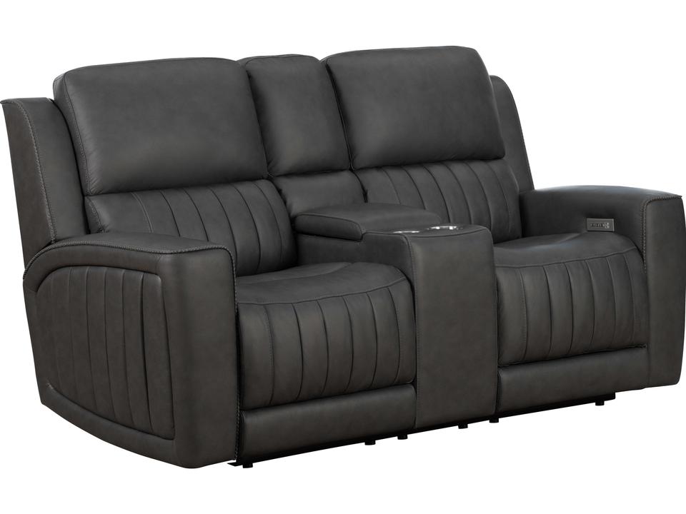 Pierce Zero Gravity Power Reclining Top-Grain Leather Loveseat with Console in Dark Gray