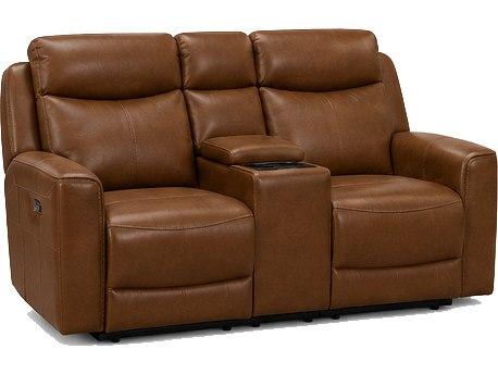 Media & Smart Comfort Chester Florida Saddle White Leather Loveseat