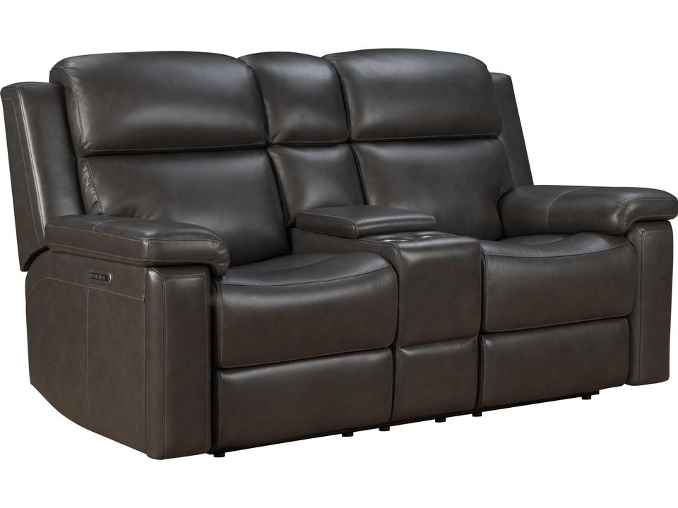 Leon Power Reclining Console Loveseat with Power Headrests Heat and Massage in Gray Leather