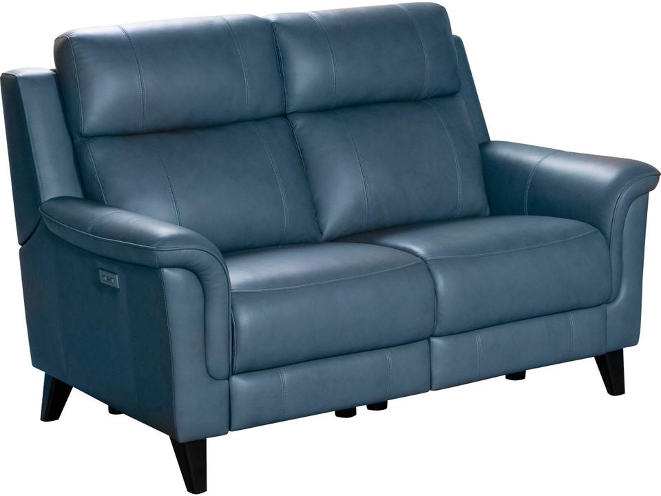 Kester Power Reclining Leather Loveseat in Masen Blue Gray