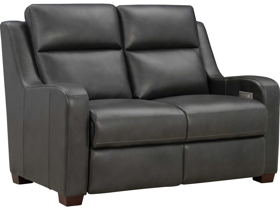 Ayden Power Reclining Leather Loveseat in Elway Dark Gray