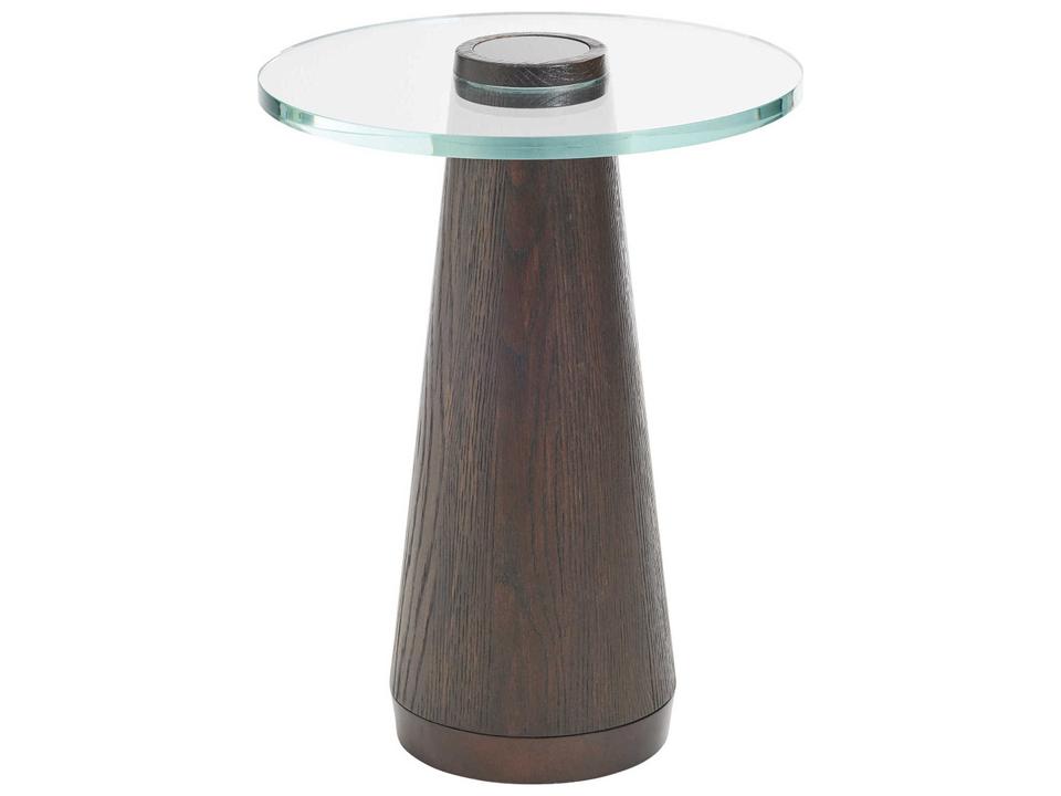 Apex Round End Table in Mocha Brown Wood and Burnished Bronze Glass