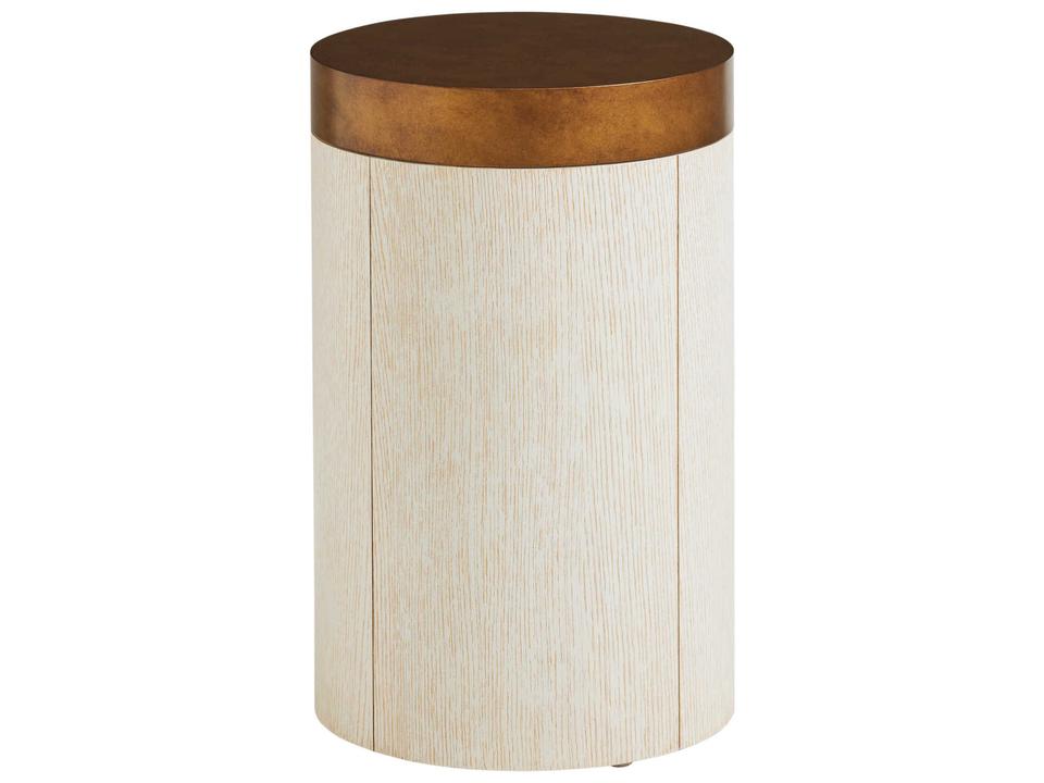 Carmel Crest Round End Table in Winter White Wood and Calais Brass