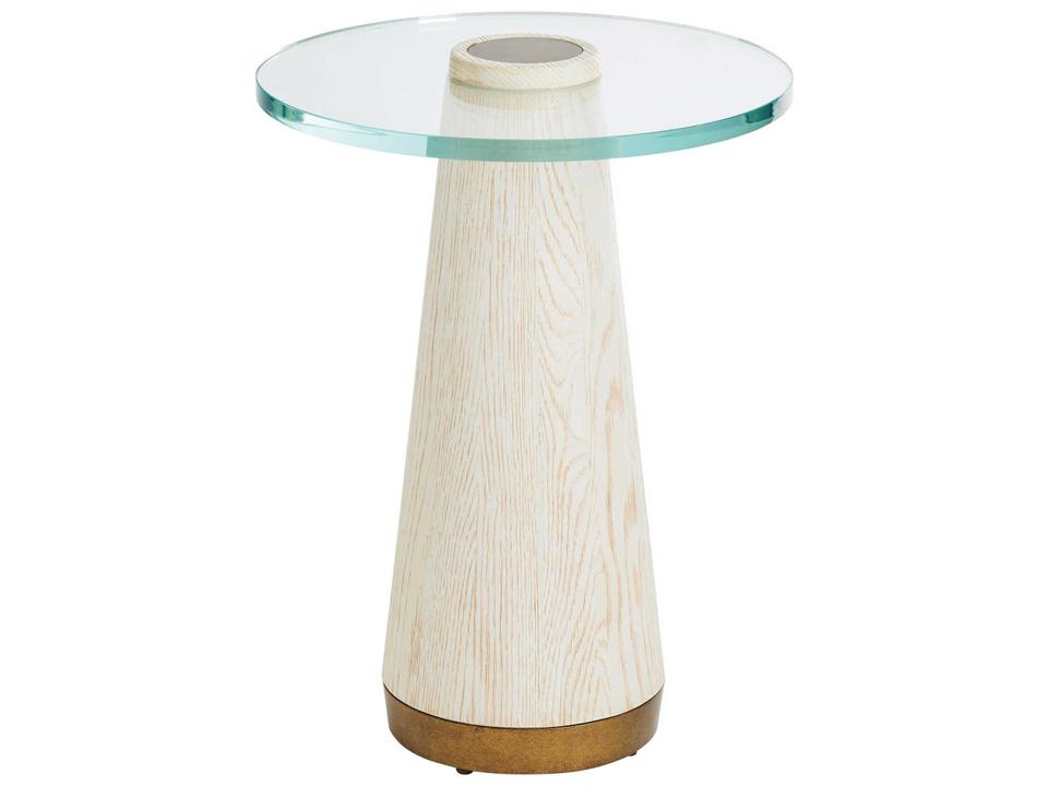 Carmel Round Glass Top End Table in Winter White