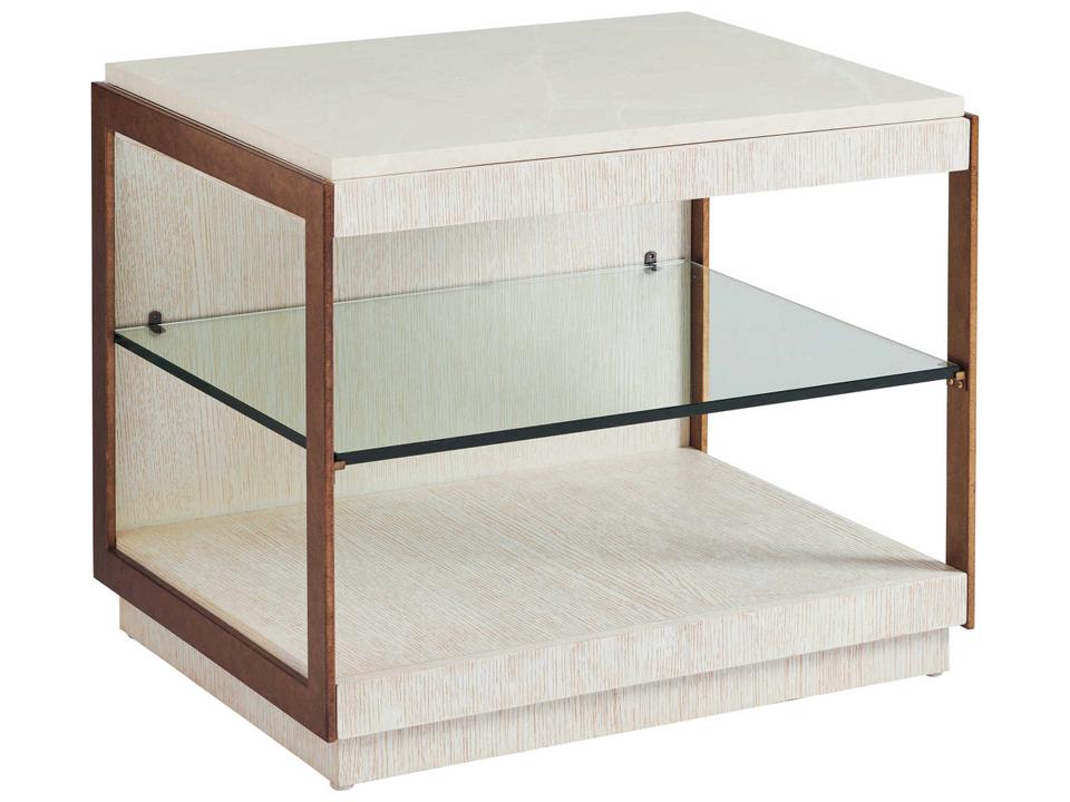 Point Lobos Rectangular Stone End Table with Brass Frame