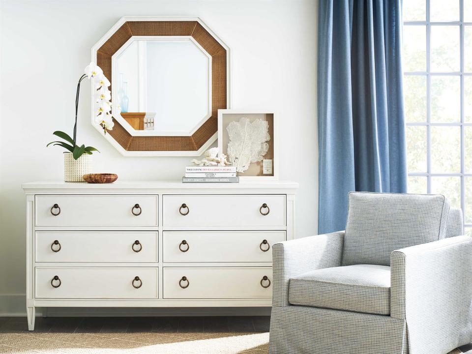 Laguna 6-Drawers Brown Double Dresser with Wall Mirror
