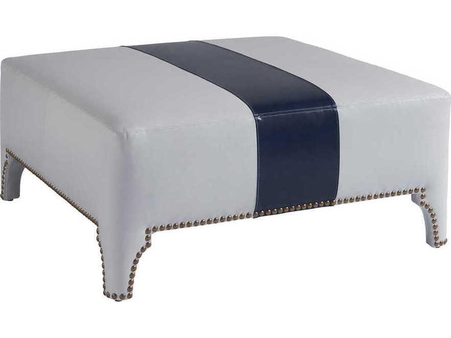 Sheffield Leather Cocktail Ottoman with Navy White Stripe