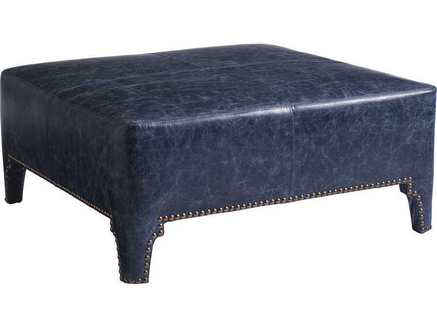 Sheffield Leather Cocktail Ottoman with Nailhead Trim