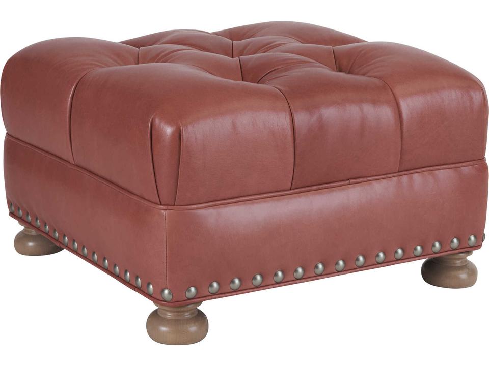 Winslow Tufted Leather Ottoman with Nailhead Trim