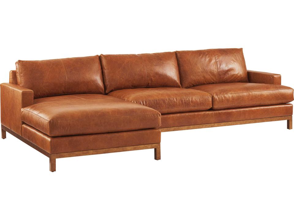 Horizon Right Arm Facing Leather Sectional Sofa Calais Brass Base
