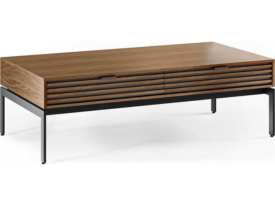 Cora 50-Inch Rectangle Coffee Table with Two Drawers in Natural Walnut